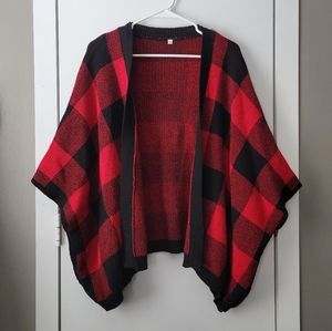 Buffalo plaid poncho sweater